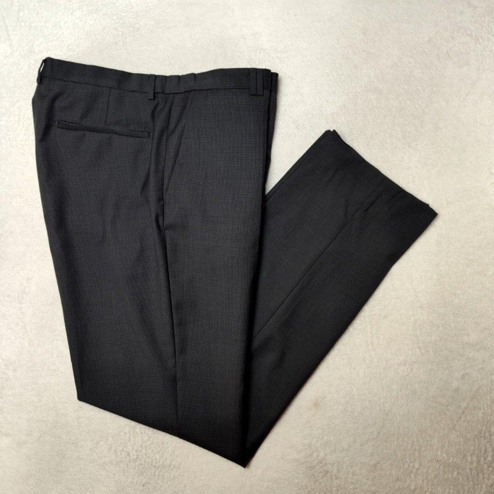 Hugo Boss Mens 38x33 Gray Straight Himmer Tweed Wool Lined Dress Slacks Suit